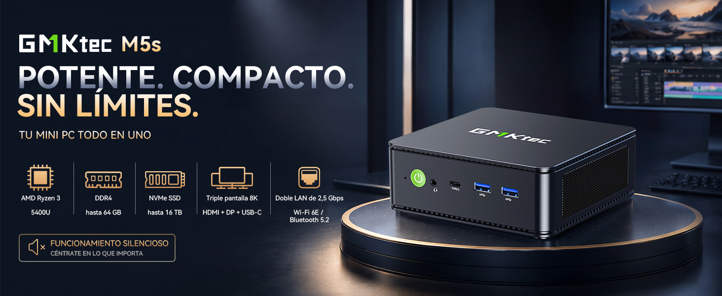 GMKtec Mini PC Ryzen 3 5400U, 16GB DDR4 256GB SSD, supera al 5300U